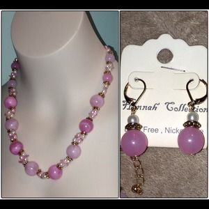 Pink necklace and matching earrings set