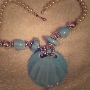 Light blue and pearl chunky vintage necklace