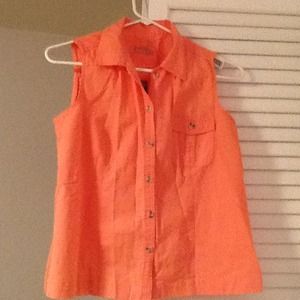 Coral button down sleeveless blouse