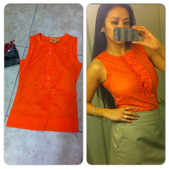 ⛔SOLD⛔Tory Burch Orange RuffleTop