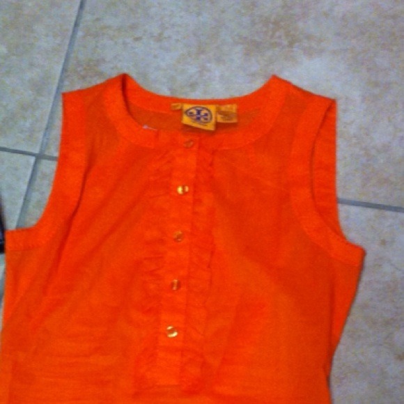 ⛔SOLD⛔Tory Burch Orange RuffleTop - Picture 2 of 3