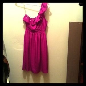 One shoulder fuscia dress