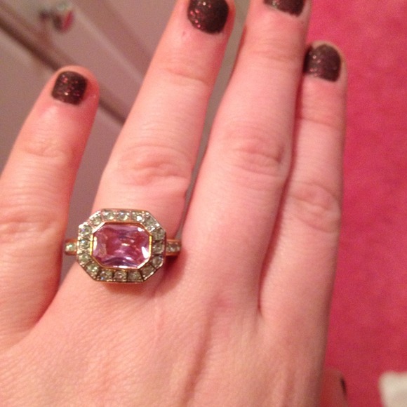 Gold JUICY adjustable size pink stone ring