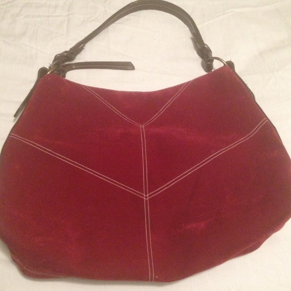 Red suede type bag