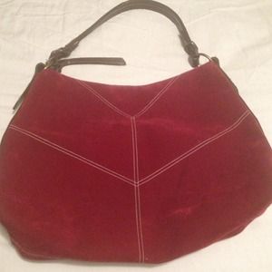 Red suede type bag