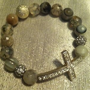 White Zebra Agate Cross Bracelet