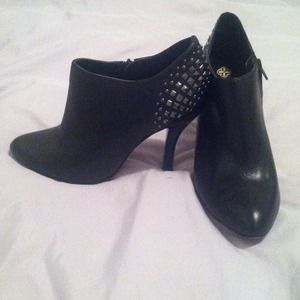 Leather studded booties.