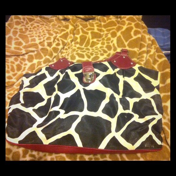 Red cow print bag