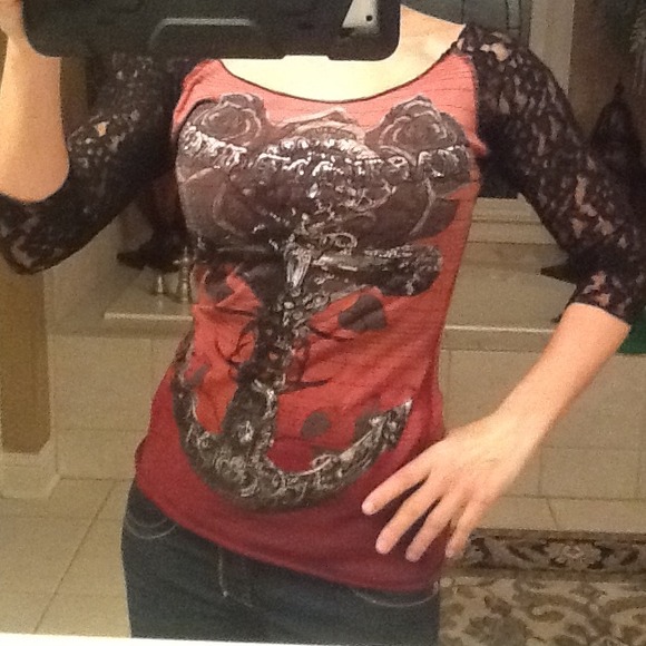 CRASH and BURN Top With Lace Sleaves