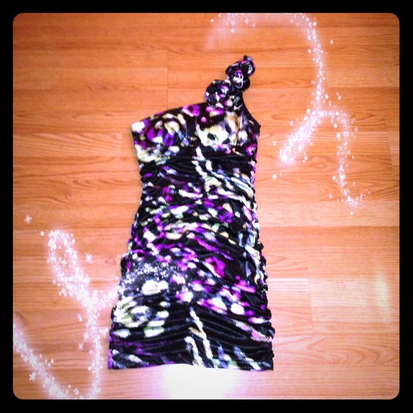 SOLD black purple one shoulder party dress