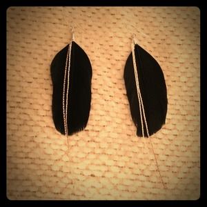 Black feather earrings with silver dangles