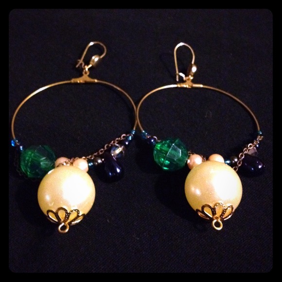 Amazing one-of-a-kind pearl & jewel hoop earrings