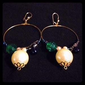 Amazing one-of-a-kind pearl & jewel hoop earrings
