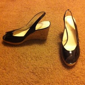 Black Leather Wedges