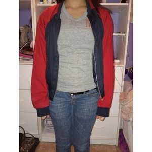 Red and navy forever 21 varsity jacket