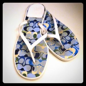 Coach white leather flip flops