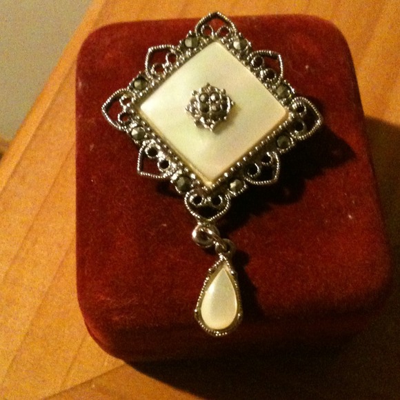 Jewelry - Mother of Pearl & Marcasite Brooch