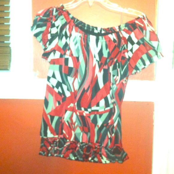 INC. Cinched waist off shoulder Flowey Top