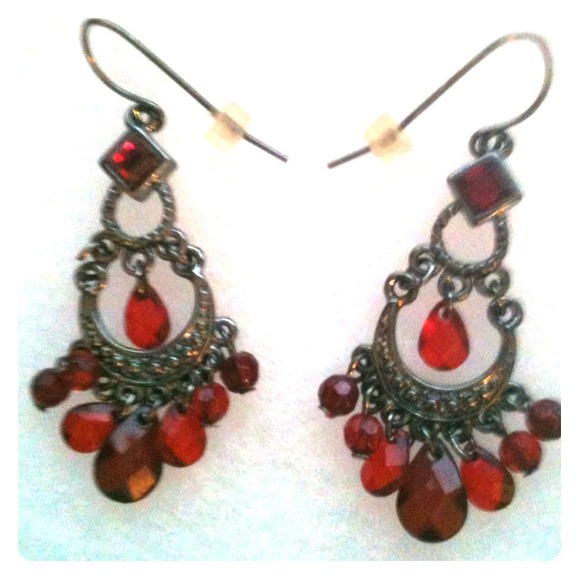 Earrings with red jeweled accents