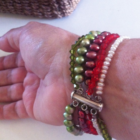 5 strand pearl & Swarovski crystal bracelet