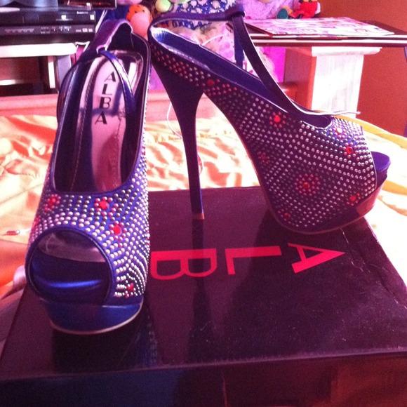 high heel royal blue and studded pink silver green