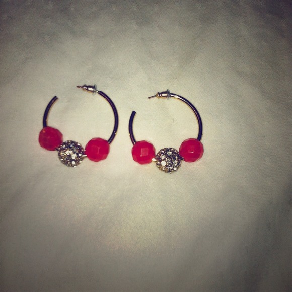 Kate Spade coral/pave hoops