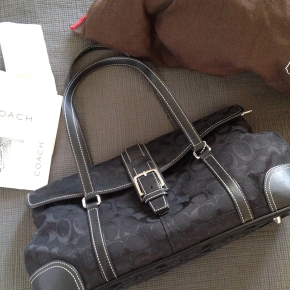 Coach black signature logo flap satchel handbag