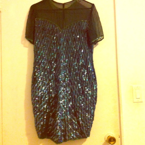 Green sequin dress with mesh details