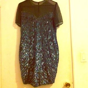 Green sequin dress with mesh details
