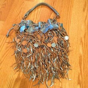 Sassy! Leather baby blu metallic handbag