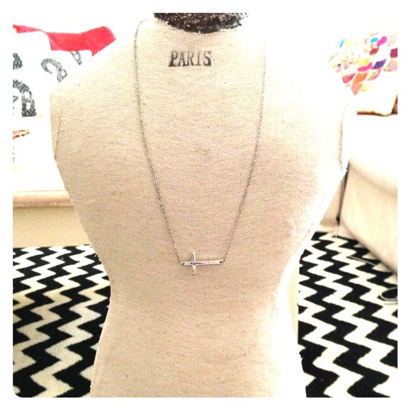 Silver Sideways Cross Necklace & Navy Necklace