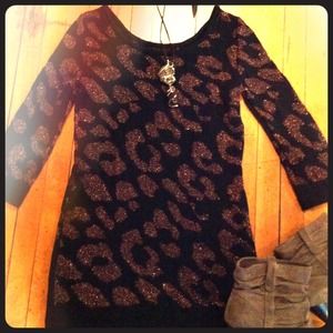Gold metallic cheetah sweater dress