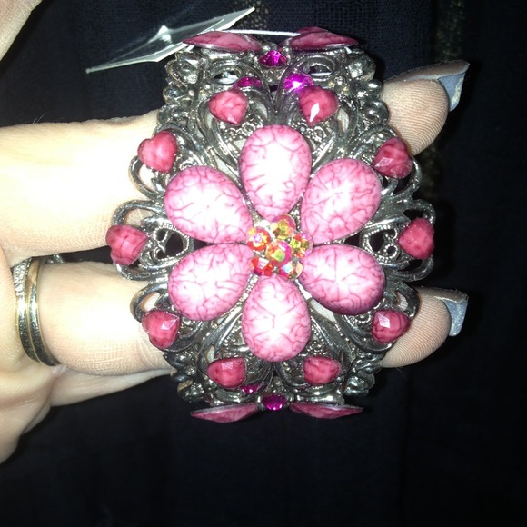 Pink and silver hinged cuff