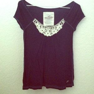 ❌TRADED❌ HCo. Navy blue top with floral detailing