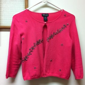 Hot pink beaded crop sweater