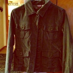 Green corduroy jacket. Collar and buttons
