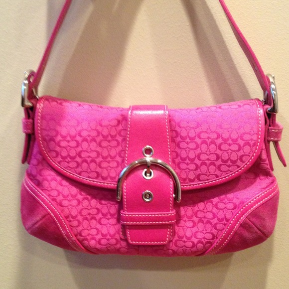 Coach hot pink buckle flap handbag