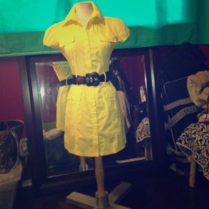 Brightly Colored  Puff Sleeved Button-Down Dress