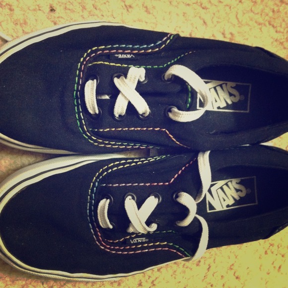 Black VANS with rainbow stitching
