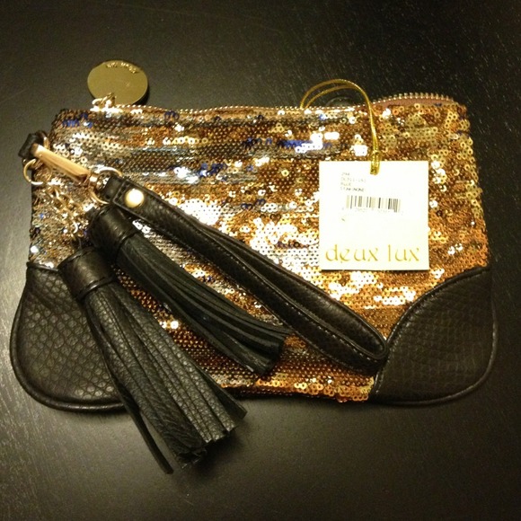 Gold & Black Leather Sparkle Deux Lux Wristlet