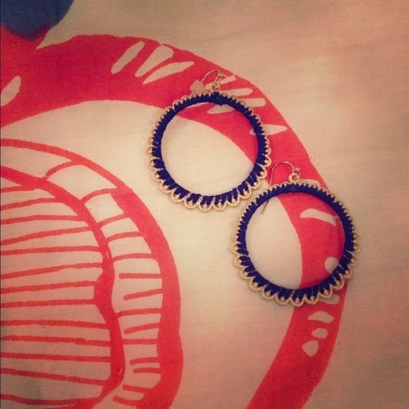 Gold and blue hoop earrings