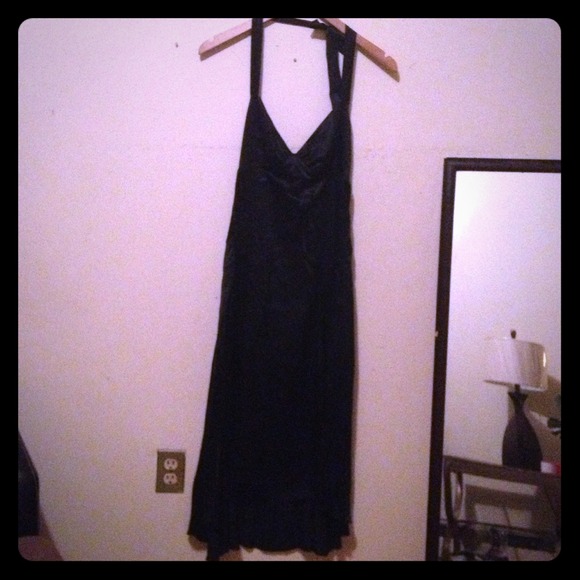 Black silk halter high low dress