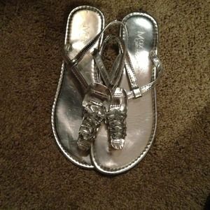 Silver, metallic sandals