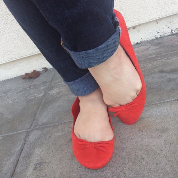 Sold: Coral Suedette Flats - Picture 3 of 4