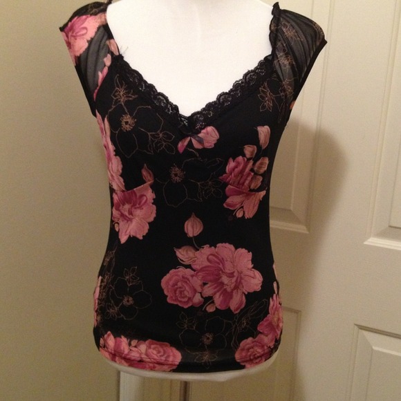 Black top with pink flowers
