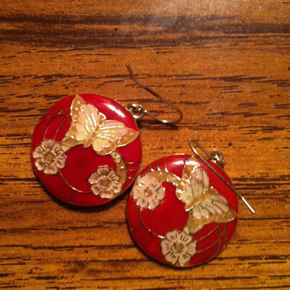 Red butterfly blossom retro chinese style eaarings
