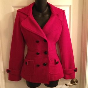 RED coat with brown bottons
