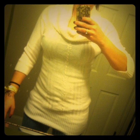 Long sweater with cowl neck