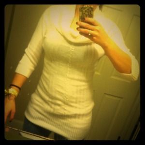 Long sweater with cowl neck