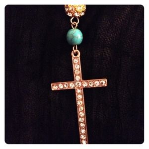 Turquoise and Gold Rosary Style Necklace